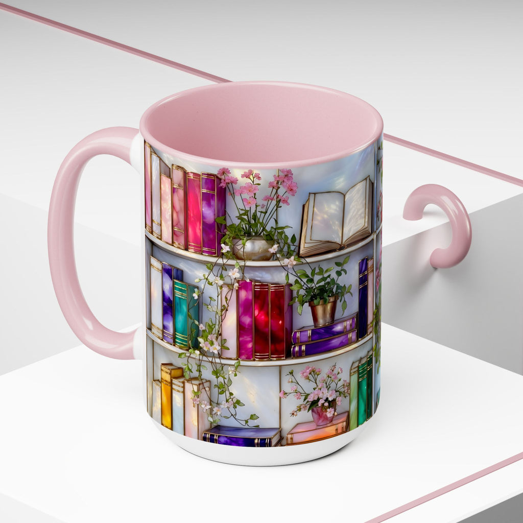 Stained Glass Style Bookshelf Mug, Colorful Floral Book Mug, Book Lover Gift. Elegant Reading Mug