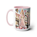 Pink Christmas Village Mug, Christmas Coffee Mug, Elegant Pastel Winter Village Ceramic Cup, Christmas Home Decor Kitchen, Winter Mug 15oz