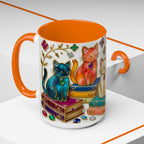 Stained Glass Style Cats Mug, Bookish Cat Art Mug, Jewel Tone Fantasy Cats Cup, Book Lover Mug 15oz