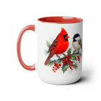 Cardinal Chickadee Mug, Birds on Snowy Branch Mug, Birds Retro Christmas Mug, Winter Mug, Christmas Kitchen Decor Mug, Birds Lover Mug 15oz