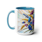 Blue Wildflower Mug, Stained Glass Style Floral Coffee Cup 15oz
