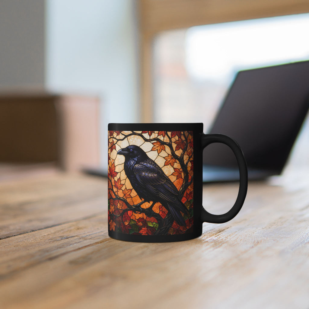 Raven Mug, Stained Glass Crow Coffee Mug, Gothic Raven Mug, Dark Academia Gift, Witchy Fall Mug, Bird Lover Gift, Halloween Cup 11oz, 15oz
