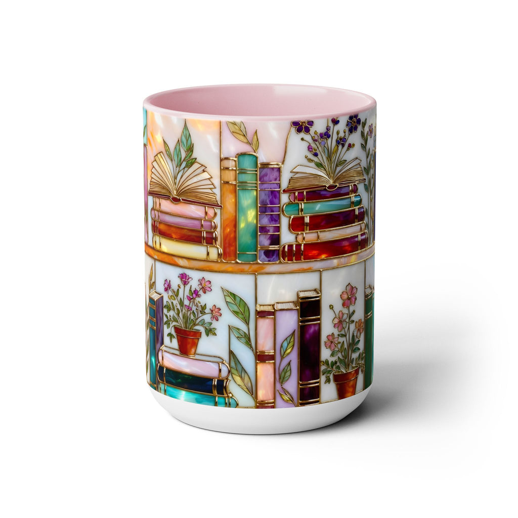 Floral Book Mug, Bookish Stained-Glass Style Mug, Book Lover Gift, Library Aesthetic Cup, Teacher Gift, Reading Mug 15oz