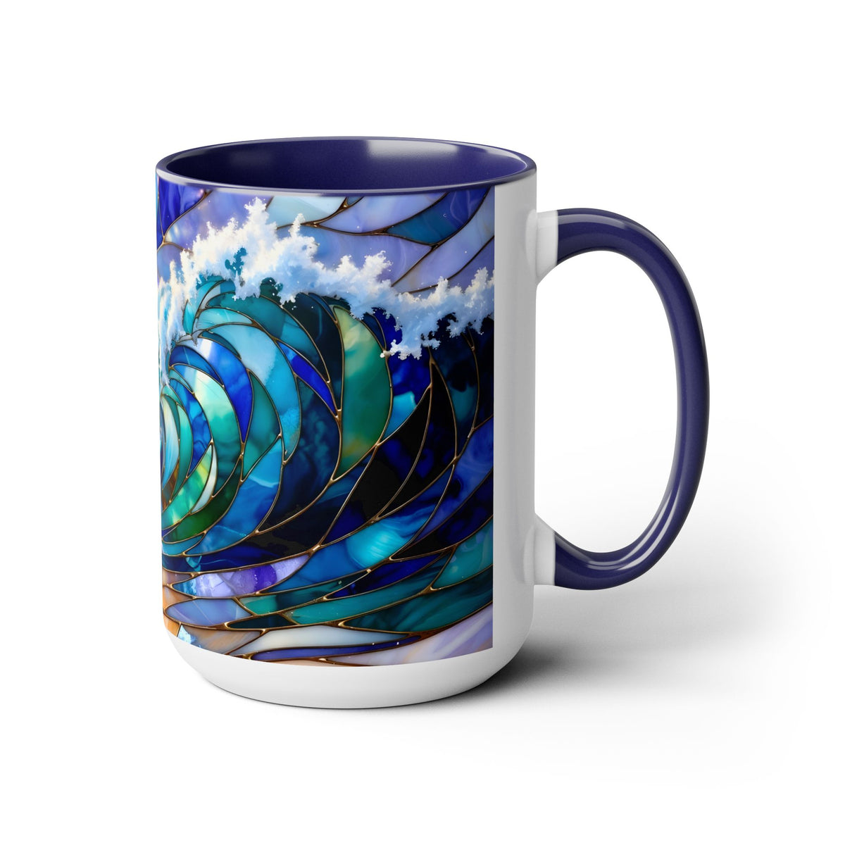 Stained Glass Style Ocean Wave Mug, Colorful Coastal Coffee Cup, Beach Sunrise Ceramic, Ocean Lover Gift Cup 15oz