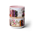 Halloween Ghost Bookshelf Mug, Cute Ghost Coffee Mug, Book Lover Gift, Pink Halloween Mug, Witchy Books Mug, Black Cat Mug, Fall Coffee Cup