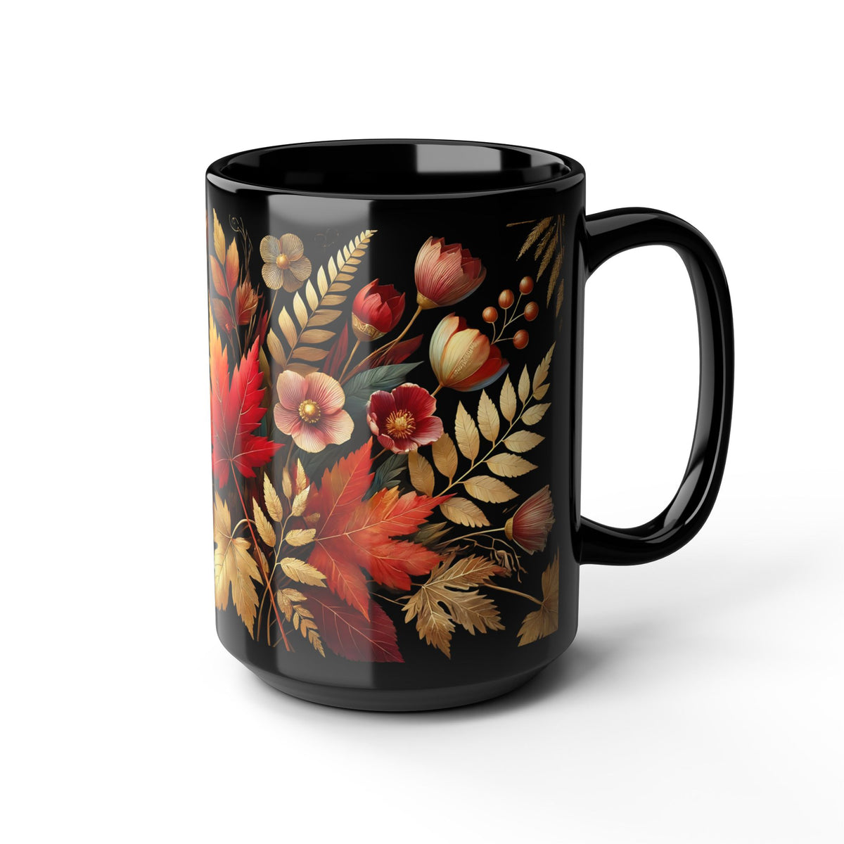 Fall Coffee Mug, Country Fall Autumn Mug, Maple Leaf Mug Pressed Flowers Leaves Style Mug Fall Colors Autumn Lover Gift Rustic Fall Mug 15oz