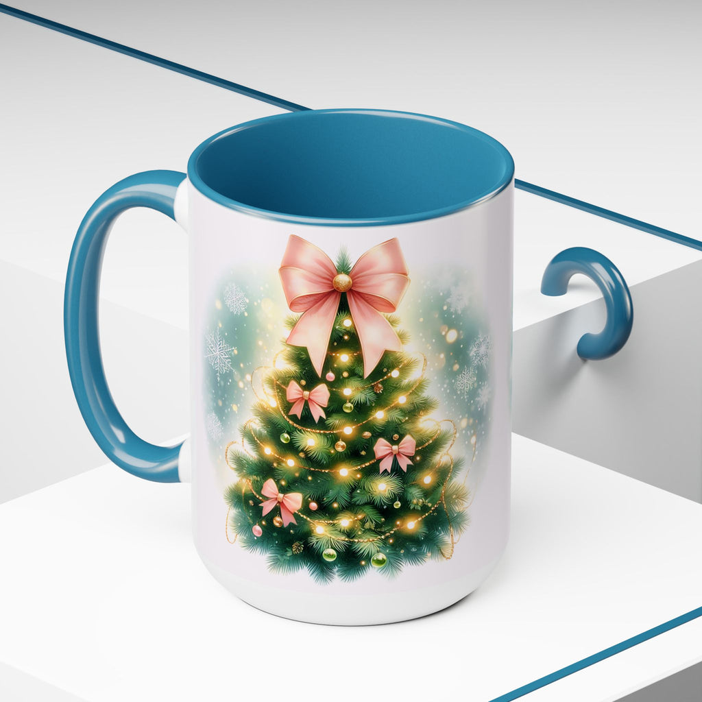 Christmas Tree Mug, Winter Tree Bow Mug, Holiday Mug, Aesthetic Pink Tree Mug, Christmas Coquette Mug, Holiday Mug, Pink Winter Mug 15oz