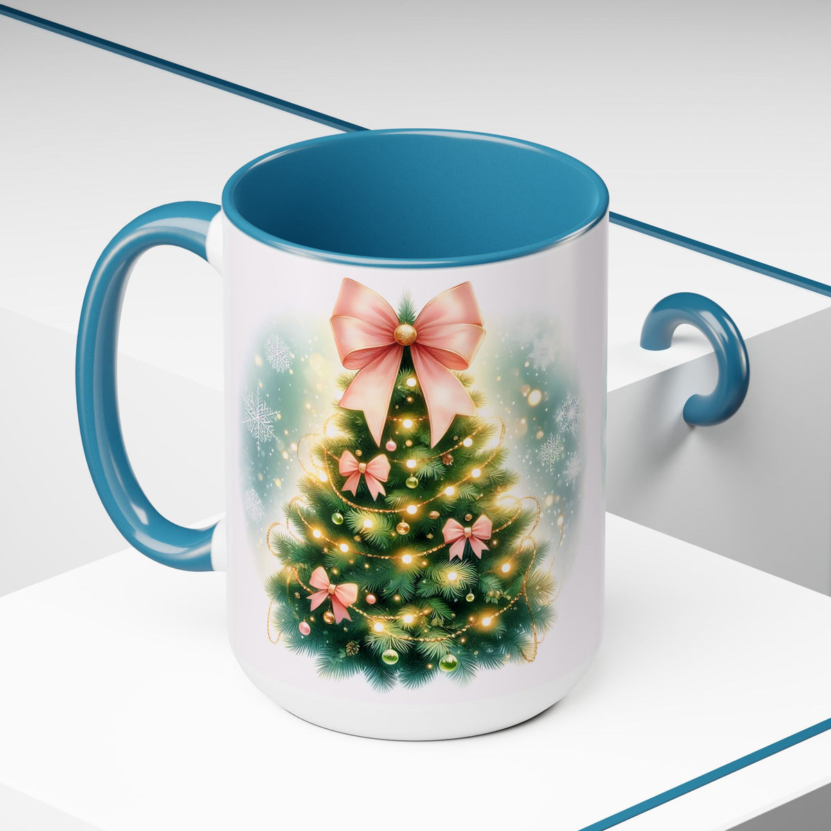 Christmas Tree Mug, Winter Tree Bow Mug, Holiday Mug, Aesthetic Pink Tree Mug, Christmas Coquette Mug, Holiday Mug, Pink Winter Mug 15oz