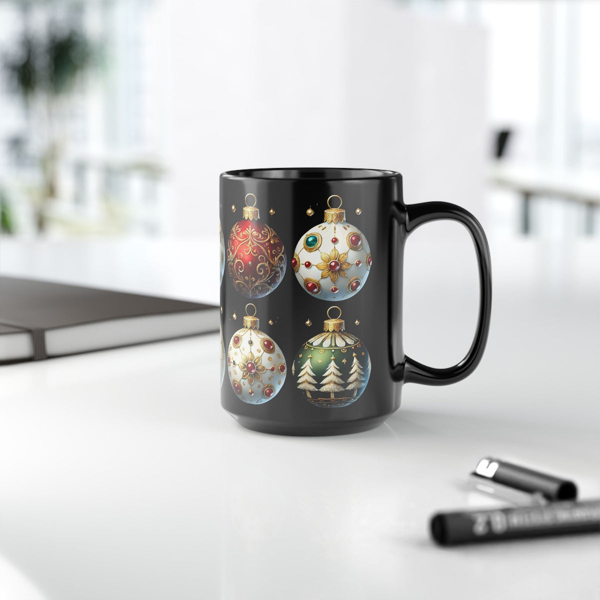 Christmas Ornaments Ceramic Mug, Holiday Coffee Cup, Festive Christmas Tea Cup, Festive Winter Drinkware, Xmas Decor Gift Idea 11oz, 15oz