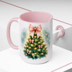 Christmas Tree Mug, Winter Tree Bow Mug, Holiday Mug, Aesthetic Pink Tree Mug, Christmas Coquette Mug, Holiday Mug, Pink Winter Mug 15oz