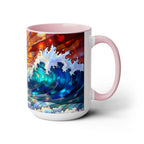 Stained Glass Style Ocean Beach Mug 15oz, Sunrise High Waves Coffee Cup, Palm Tree Coastal Art Cup, Tropical Beach Gift
