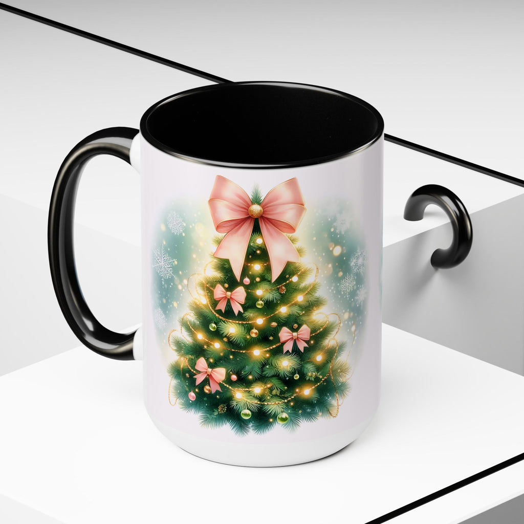 Christmas Tree Mug, Winter Tree Bow Mug, Holiday Mug, Aesthetic Pink Tree Mug, Christmas Coquette Mug, Holiday Mug, Pink Winter Mug 15oz