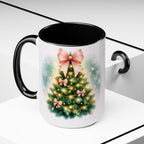 Christmas Tree Mug, Winter Tree Bow Mug, Holiday Mug, Aesthetic Pink Tree Mug, Christmas Coquette Mug, Holiday Mug, Pink Winter Mug 15oz