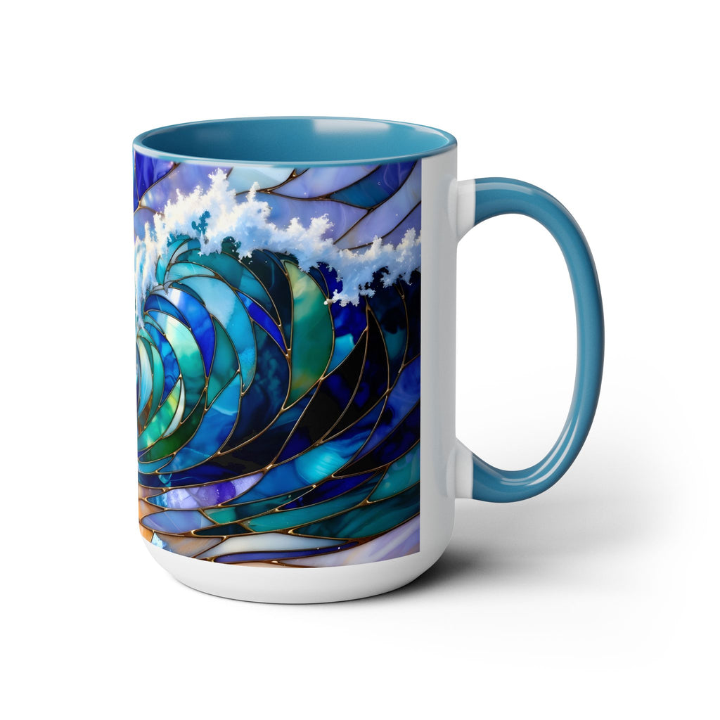 Stained Glass Style Ocean Wave Mug, Colorful Coastal Coffee Cup, Beach Sunrise Ceramic, Ocean Lover Gift Cup 15oz