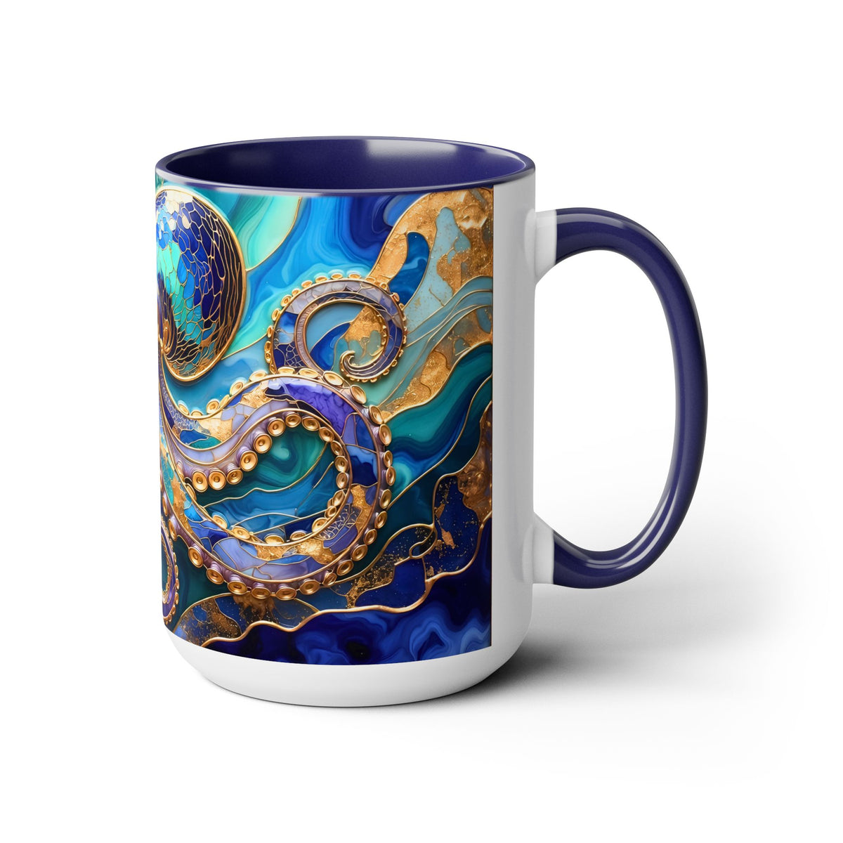 Blue Octopus Mug, Stained Glass Style | Ocean Art Coffee Cup, Beach Lover Cup 15oz