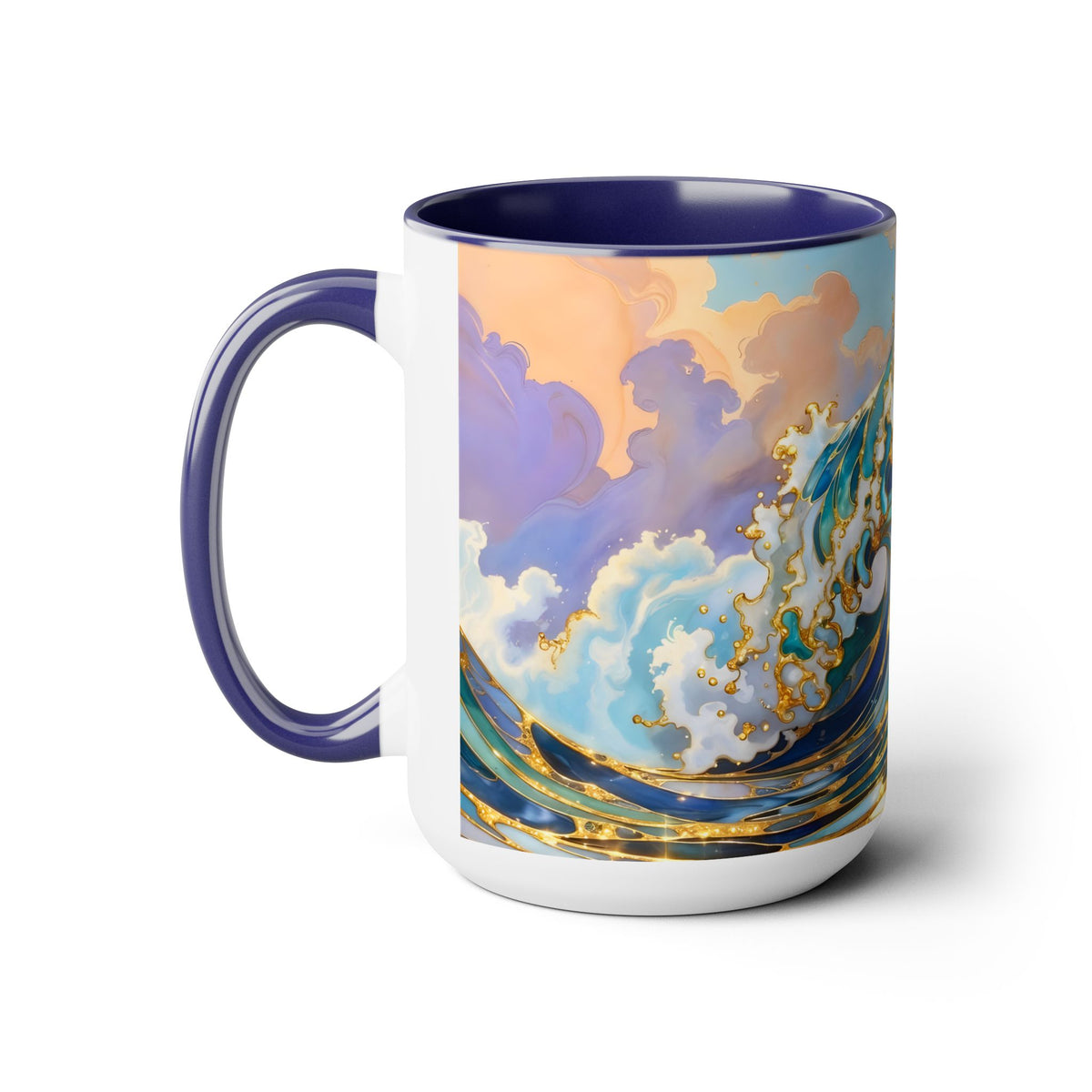 Ocean Waves Stained Glass Style Coffee Mug, Coastal Beach Decor Cup, Nautical Sea Wave Art Mug 15oz