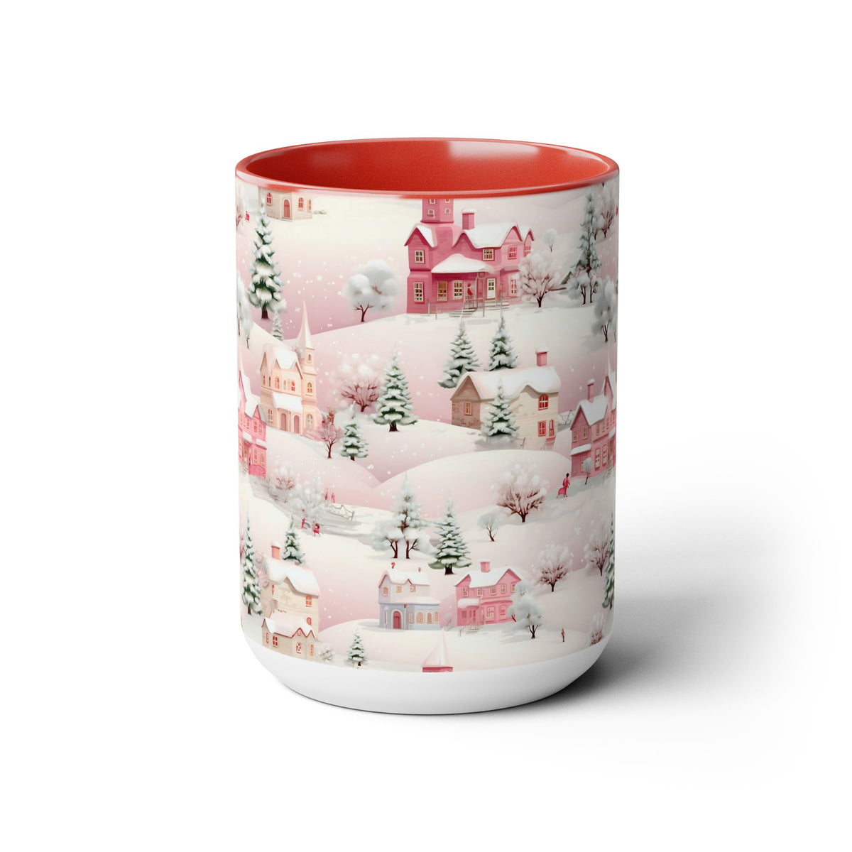 Pink Christmas Village Mug, Christmas Movie Mug, Christmas Coffee Mug, Merry Christmas Mug, Aesthetic Mug, Holiday Kitchen Decor, 15oz