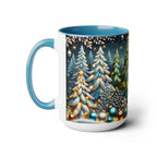 Christmas Mug, Pine Forest Mug, Stained Glass Style Coffee Cup, Winter Evergreen Tree Mug, Nature Lover Christmas Gift 15oz
