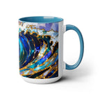 Ocean Waves Stained Glass Style Coffee Mug, Coastal Beach Decor Cup, Nautical Sea Wave Art Mug 15oz