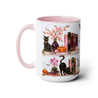 Halloween Ghost Bookshelf Mug, Black Cat Coffee Mug, Book Lover Gift, Witchy Ghost Mug, Spooky Library Cup, Fall Mug, Dark Academia Mug