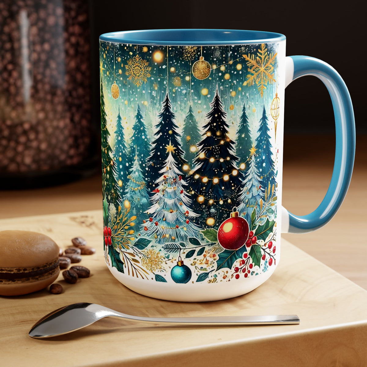 Christmas Mug, Festive Christmas Coffee Mug, Vintage Style Holiday Mug, Classic Christmas Tree Mug, Kitchen Decor Mug, Forest Mug 15oz