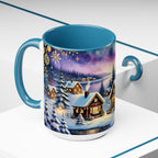 Christmas Village Mug, Christmas Mug, Christmas Mountain Mug, Aurora Borealis Mug, Unique Christmas Gift, Lake Mug, Vintage Style Mug 15oz