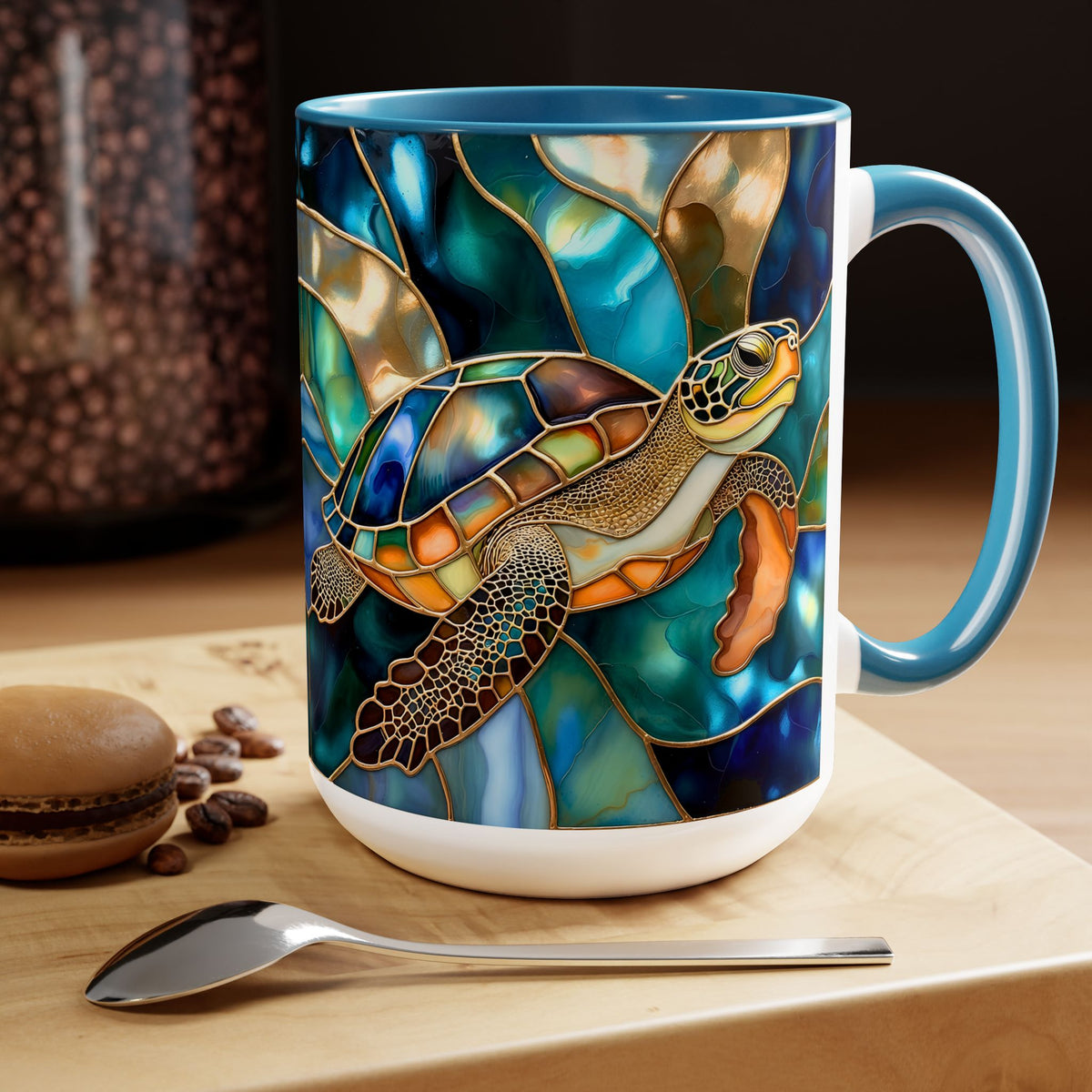 Sea Turtle Mug, Stained Glass Style | Ocean Coffee Cup, Ocean Lover Cup 15oz