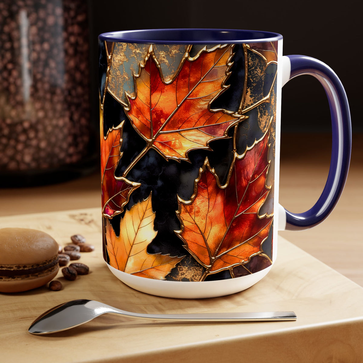 Autumn Leaves Mug, Fall Coffee Mug, Maple Leaf Mug, Stained Glass Style Mug, Thanksgiving Mug, Cozy Fall Gift, Autumn Coffee Cup