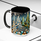 Christmas Mug, Pine Forest Mug, Stained Glass Style Coffee Cup, Winter Evergreen Tree Mug, Nature Lover Christmas Gift 15oz