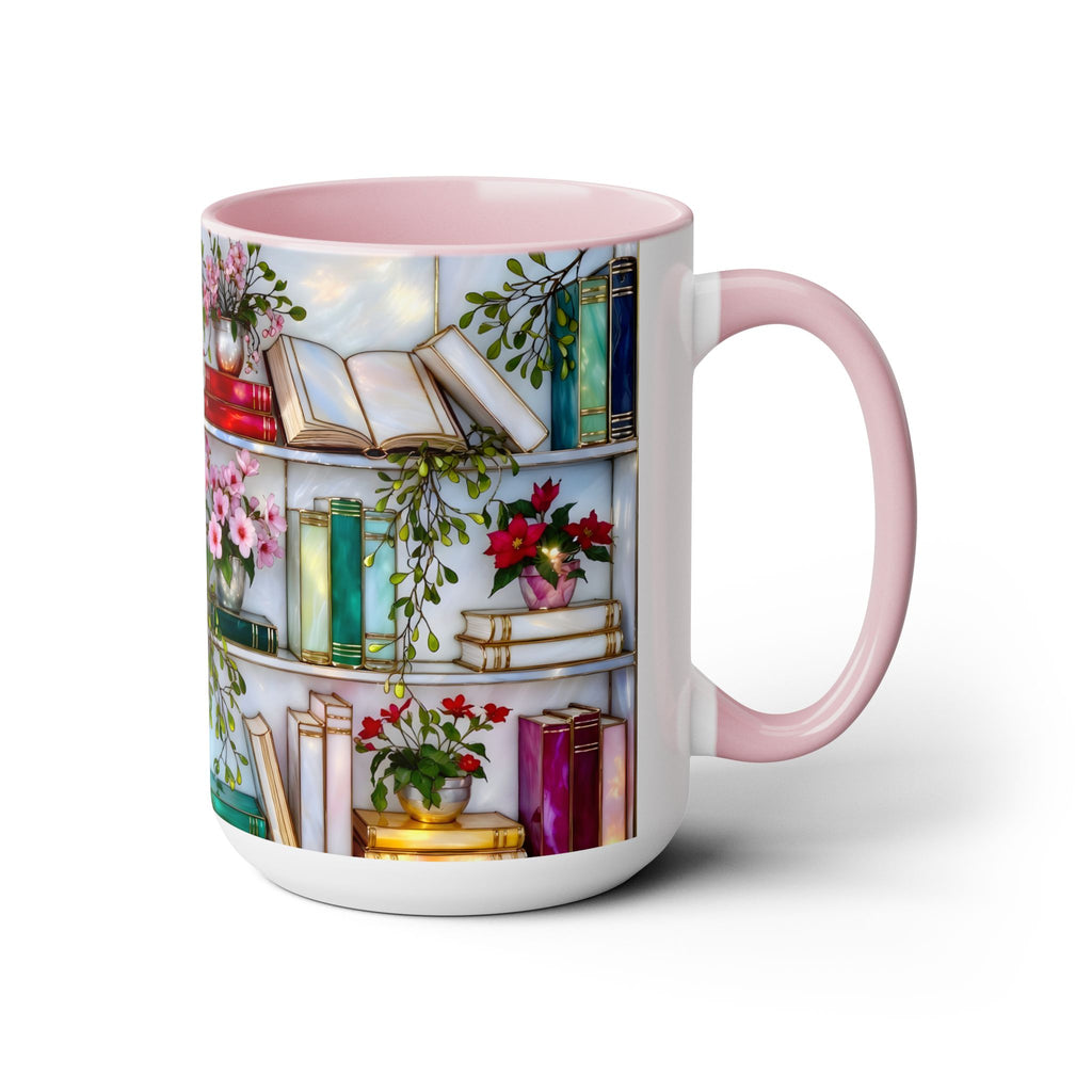 Stained Glass Style Bookshelf Mug, Colorful Floral Book Mug, Book Lover Gift. Elegant Reading Mug