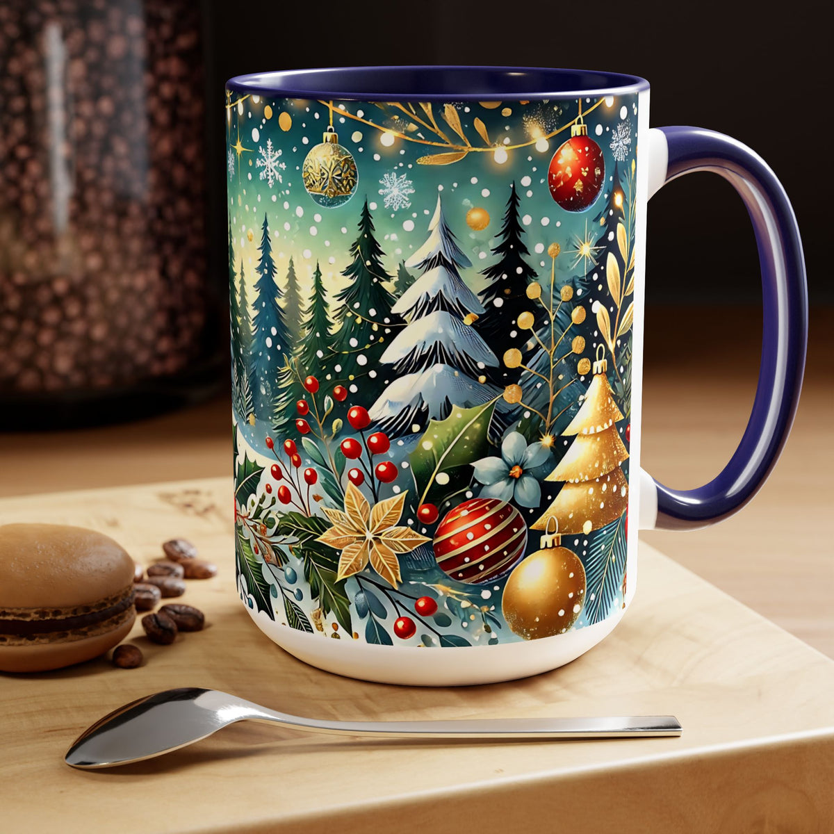 Festive Christmas Mug, Vintage Style Holiday Mug, Classic Christmas Tree Mug, Christmas Coffee Mug, Kitchen Decor Mug Forest Coffee Mug 15oz