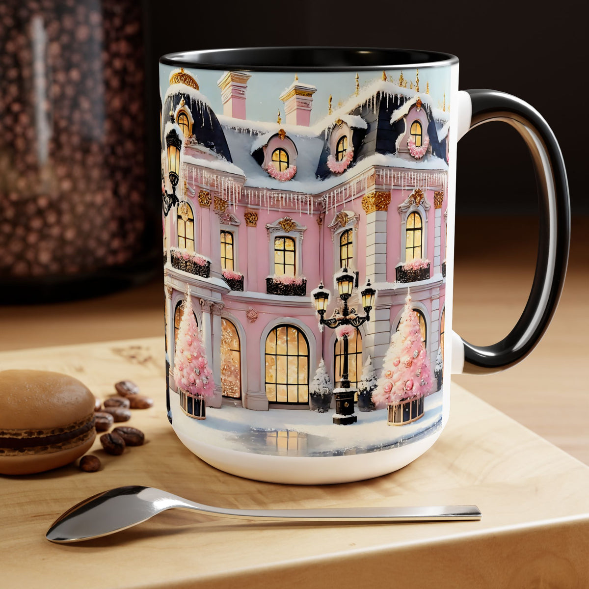 Pink Christmas Village Mug Christmas Movie Mug Christmas Coffee Mug Christmas Mug Aesthetic Mug Holiday Kitchen Decor Hot Coco Pink Mug 15oz