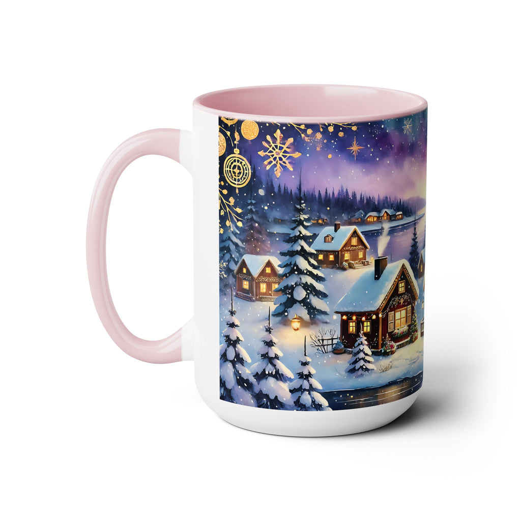 Christmas Village Mug, Christmas Mug, Christmas Mountain Mug, Aurora Borealis Mug, Unique Christmas Gift, Lake Mug, Vintage Style Mug 15oz