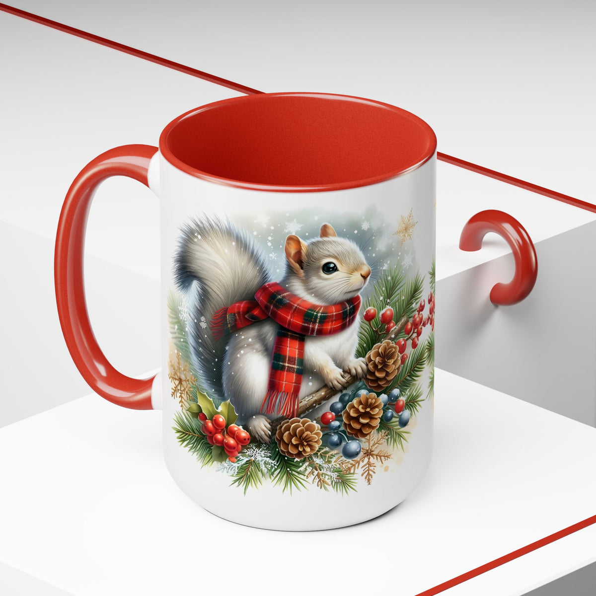 Squirrel Mug, Mug for Squirrell Lovers, Christmas Mug, Winter Ceramic Mug, Coffee Mug, Gift for Squirrell Lovers, Squirrell With Scarf  15oz