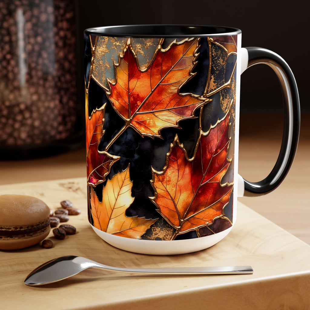 Autumn Leaves Mug, Fall Coffee Mug, Maple Leaf Mug, Stained Glass Style Mug, Thanksgiving Mug, Cozy Fall Gift, Autumn Coffee Cup