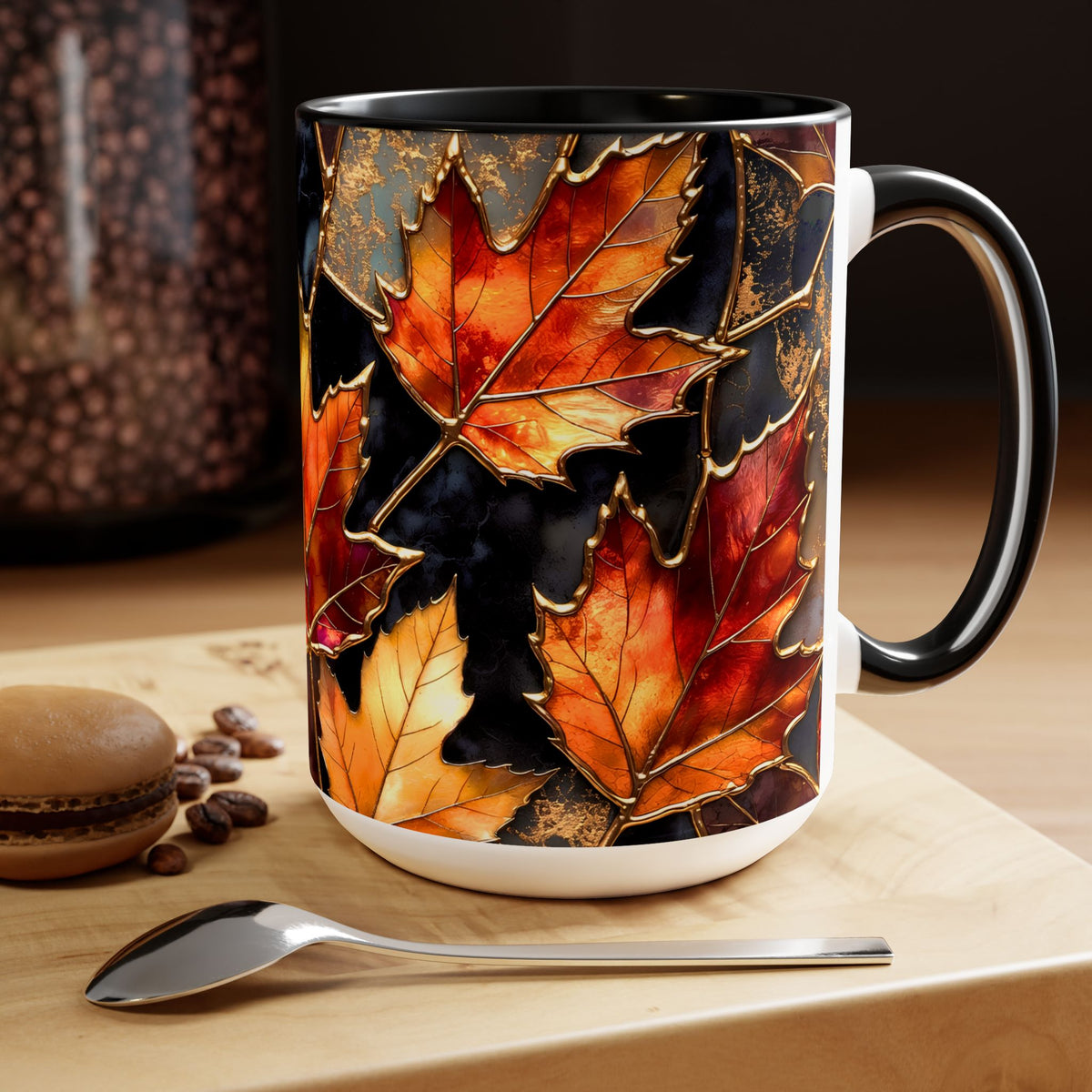 Autumn Leaves Mug, Fall Coffee Mug, Maple Leaf Mug, Stained Glass Style Mug, Thanksgiving Mug, Cozy Fall Gift, Autumn Coffee Cup