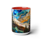 Stained Glass Style Mountain Mug, Forest Landscape Coffee Mug, Nature Lover Gift, Outdoor Adventure Mug, Fathers Day Gift 15oz
