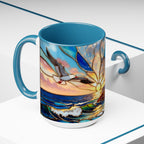 Lighthouse Sunset Mug, Coastal Stained Glass Style Coffee Cup, Nautical Coffee Mug 15oz