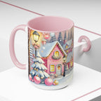 Pink Christmas Village Mug, Christmas Movie Mug, Christmas Coffee Mug Gift, Merry Christmas Mug, Winter Mug, Holiday Kitchen Decor 15 oz
