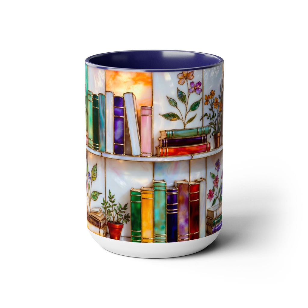 Floral Bookshelf Coffee Mug, Bookish Stained-Glass Style Mug, Book Lover Gift, Library Aesthetic Cup, Teacher Gift, Reading Mug 15oz