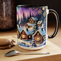 Christmas Village Mug, Christmas Mug, Christmas Mountain Mug, Aurora Borealis Mug, Unique Christmas Gift, Lake Mug, Vintage Style Mug 15oz