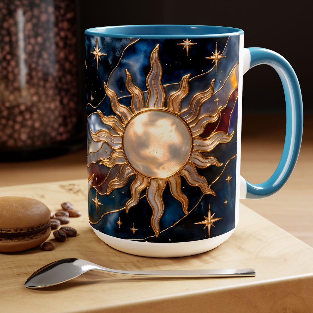 Celestial Sun Moon Mug, Stained Glass Style Coffee Mug, Moon & Sun Mug, Witchy Gift Mug, Astrology Mug, Dark Academia Cup, Gothic Cup