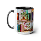 Floral Bookshelf Coffee Mug, Bookish Stained-Glass Style Mug, Book Lover Gift, Library Aesthetic Cup, Teacher Gift, Reading Mug 15oz