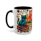 Stained Glass Style Cats Mug, Bookish Cat Art Mug, Jewel Tone Fantasy Cats Cup, Book Lover Mug 15oz