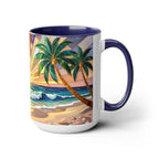 Beach Sunrise Stained Glass Style Mug, Coastal Ocean Coffee Cup, Sunrise Sea Mug, Beach Lover Cup 15oz
