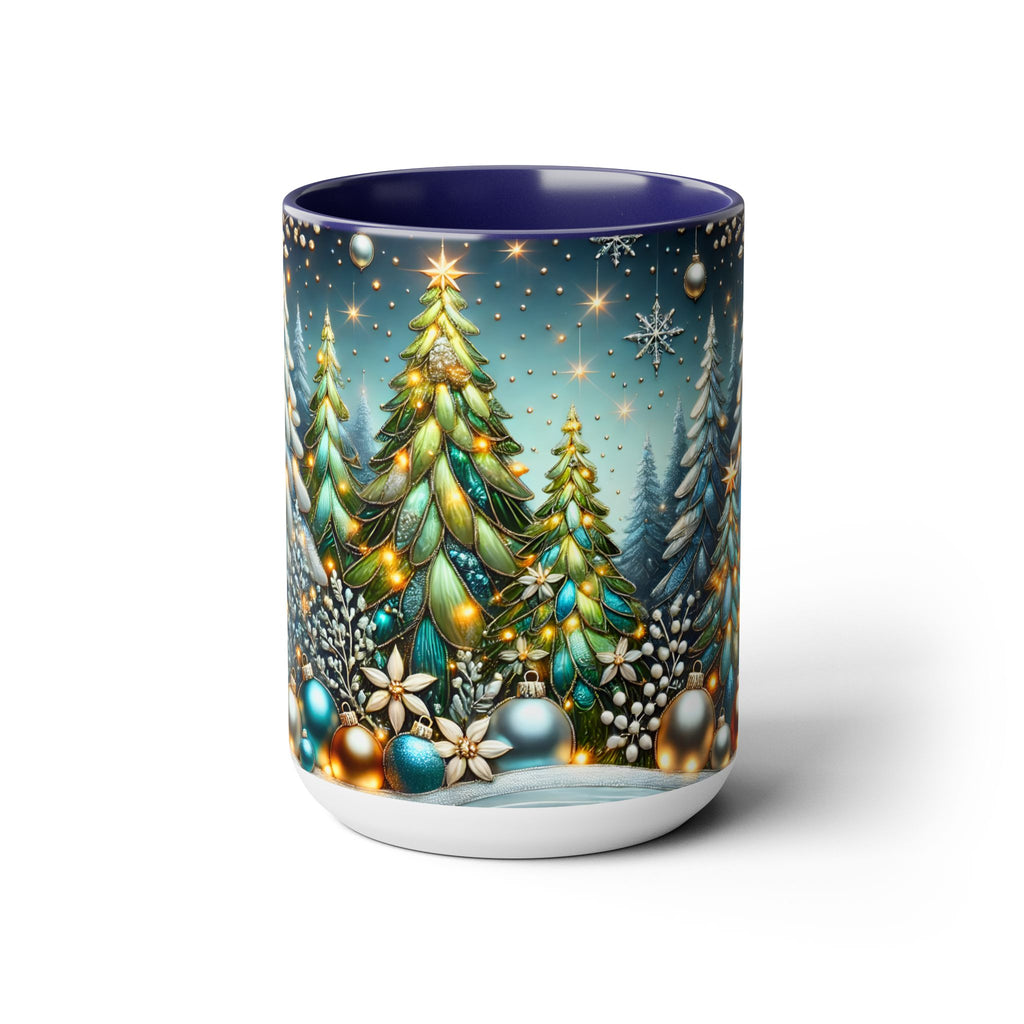 Christmas Mug, Pine Forest Mug, Stained Glass Style Coffee Cup, Winter Evergreen Tree Mug, Nature Lover Christmas Gift 15oz