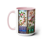 Floral Bookshelf Coffee Mug, Bookish Faux Stained-Glass Mug, Book Lover Gift, Reading Mug for Women, Library Floral Cup 15oz