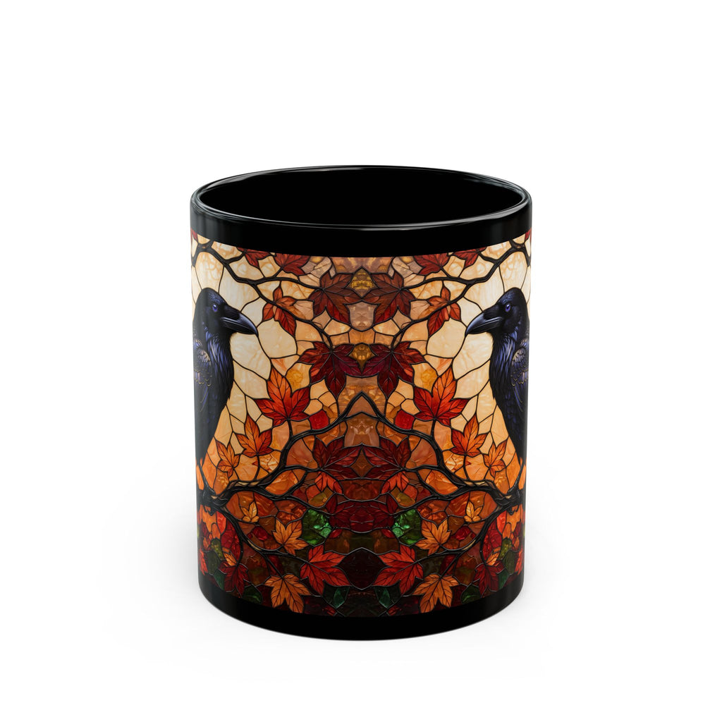 Raven Mug, Stained Glass Crow Coffee Mug, Gothic Raven Mug, Dark Academia Gift, Witchy Fall Mug, Bird Lover Gift, Halloween Cup 11oz, 15oz