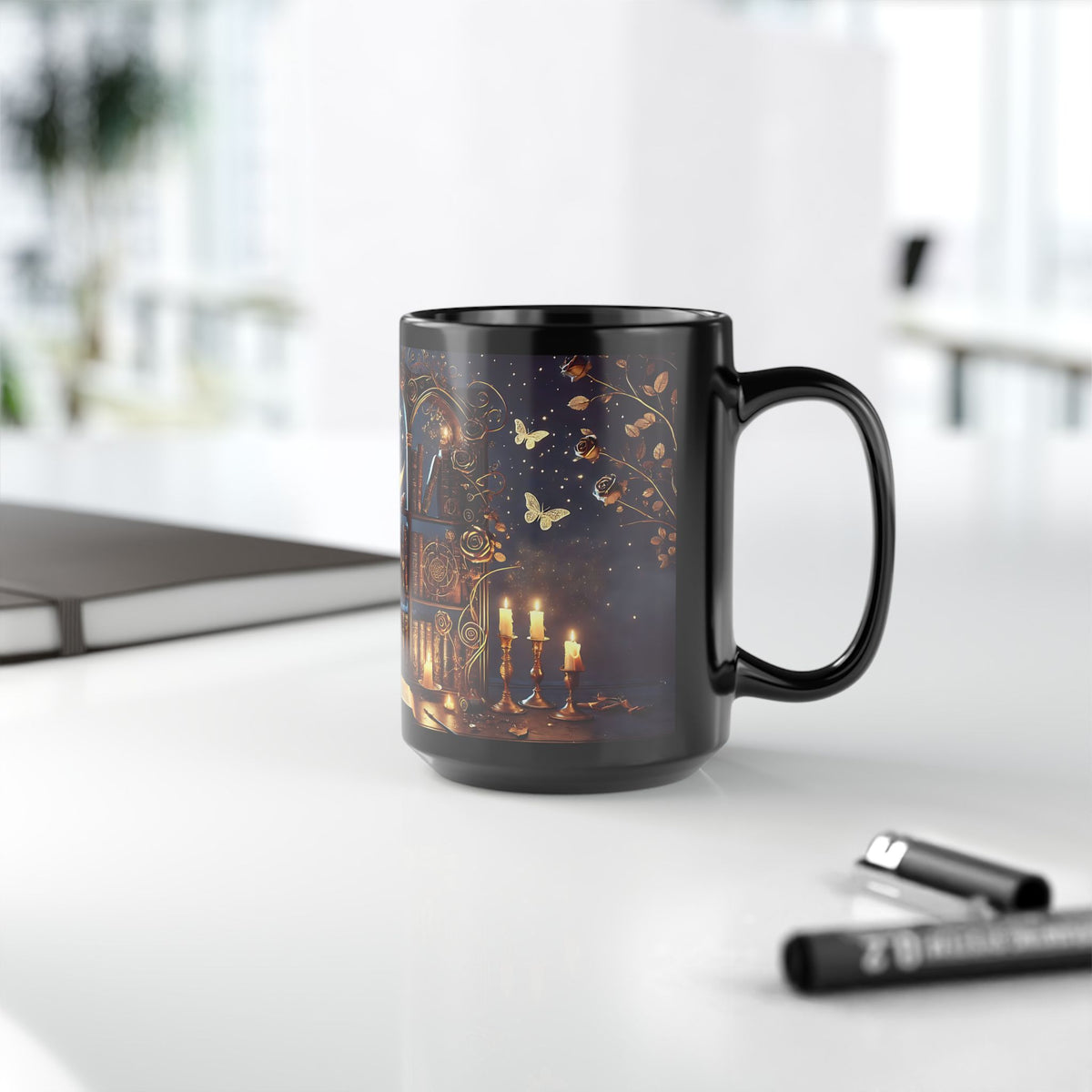 Crescent Moon Gothic Book Lover Coffee Mug, Dark Academia Witchy Floral Gift, Reading Mug, Book Lover Gift, Bookish Fall, Ceramic Cup 15oz