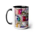 Stained Glass Style Bookshelf Mug, Colorful Floral Book Mug, Book Lover Gift. Elegant Reading Mug